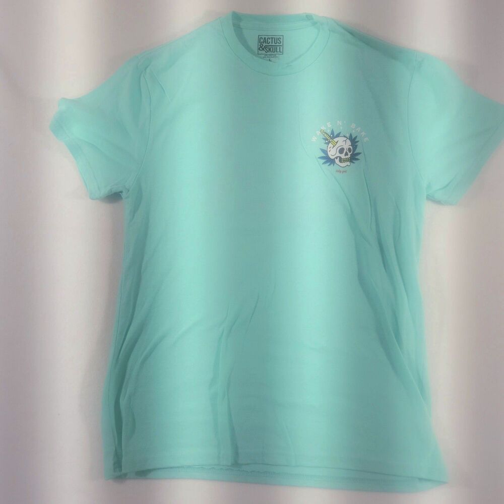 Cactus & Skull Blue/Green Unisex Graphic T-Shirt Wake N Bake Sz L